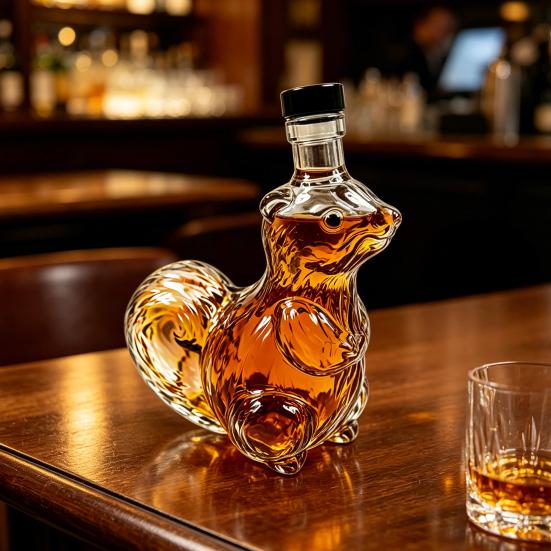 Squirrel Whiskey Decanter, Glass Animal Liquor Bottle with Stopper, Creative Wine Dispenser for Home Bar, Unique Gift for Whiskey Lovers