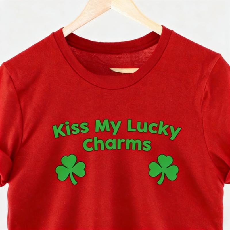 Saint Shirt Kiss My Lucky Charms Funny St Patricks Day Unisex TShirt Crewneck Regular Short Sleeve Printed Tshirt Tops