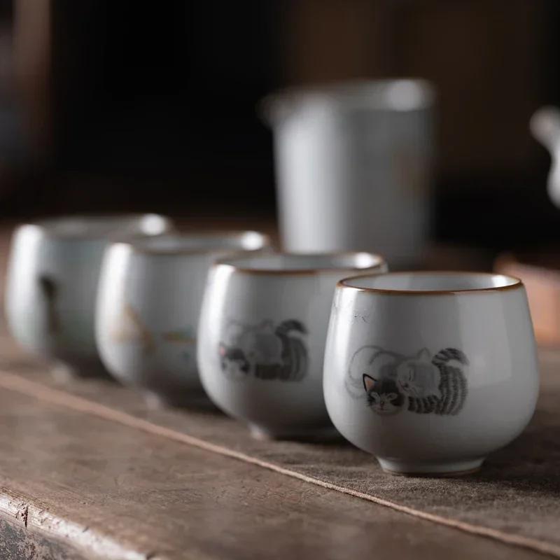 Large Ru Kiln Teacup Travel Personal Meditation Cup Handmade Ceramic Tea Bowl Pu'er Master Cup Household Tea Set Accessories