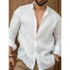 Camicia da uomo tinta unita in cotone e lino, Abbigliamento casual per giovani