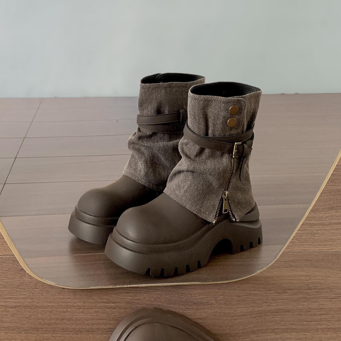 

Женские ботильоны в зимнем панк-стиле, модные туфли с пряжками и ремнями, женские лаконичные короткие ботильоны на массивной платформе и каблуке, De Mujer 35