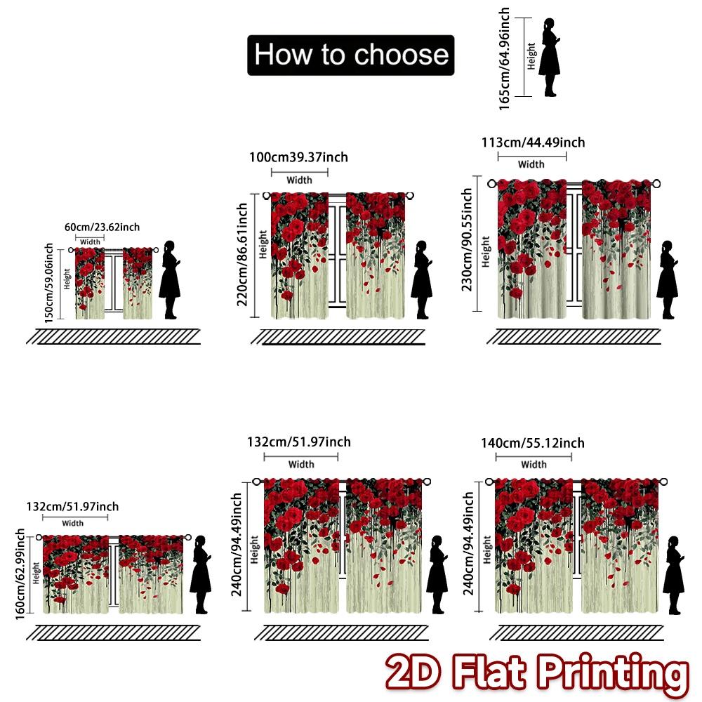 2D flat printing 2pcs Curtain Window Treatment Curtains Valentine's Day Falling Roses Digital Printed Polyester Drapes Festive
