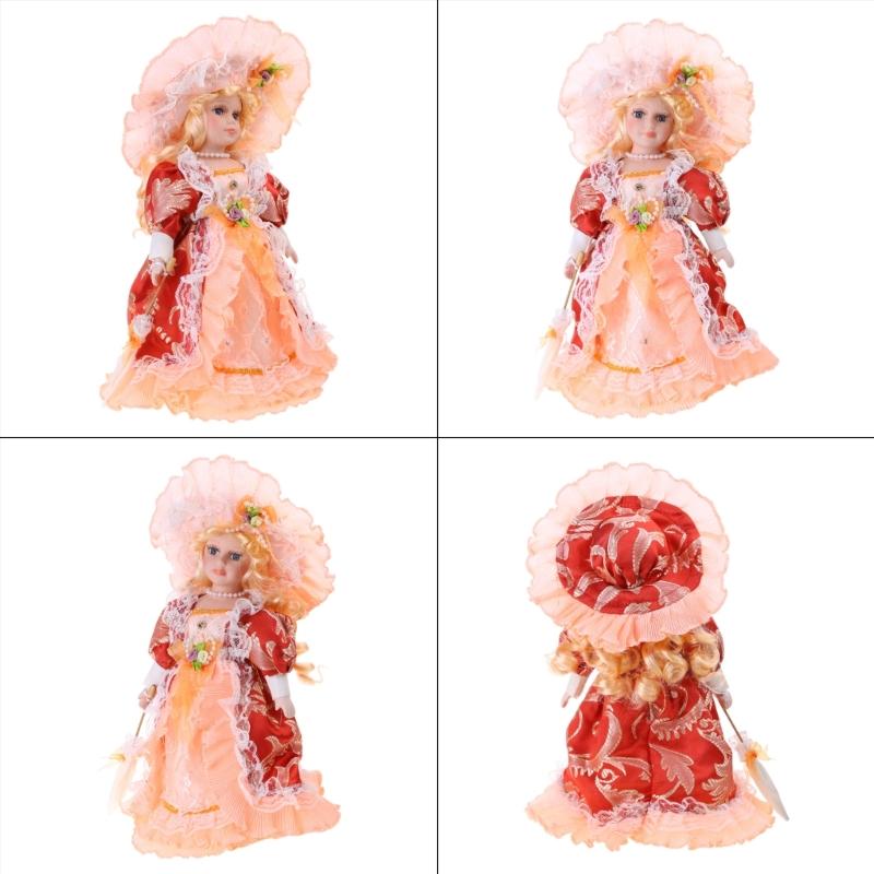 12inch Victorian Porcelain Female Doll for Room Ornaments Great Gift for Kids Collectable Gift Decorative Ceramic Doll