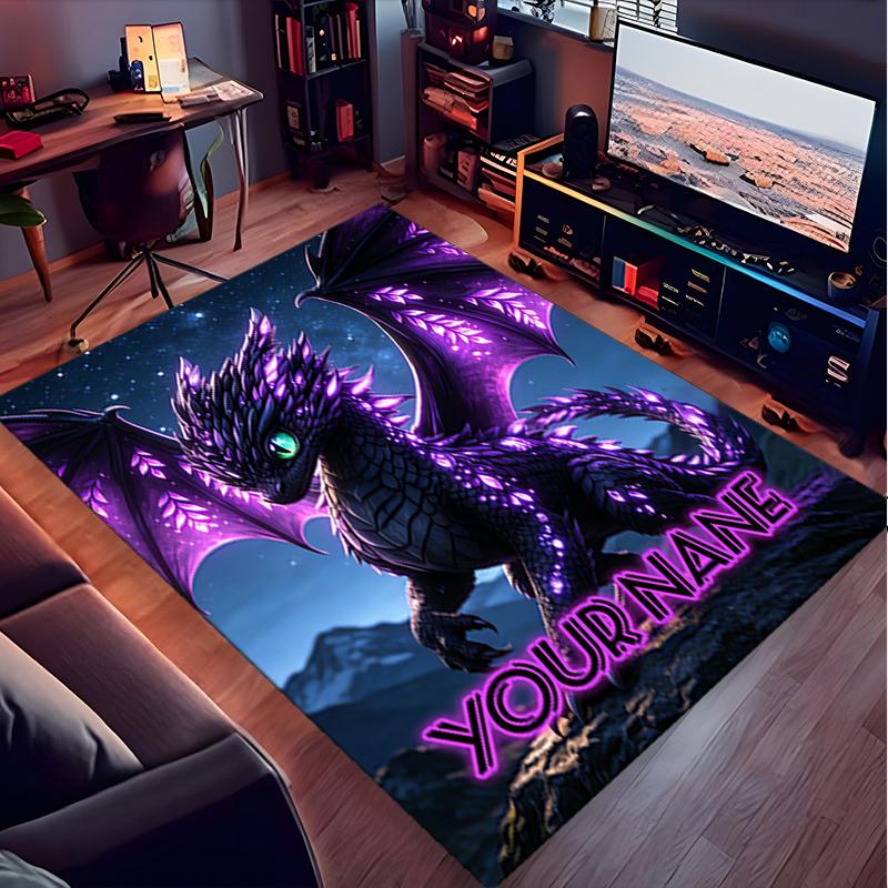 1PC Custom Name Purple Dragon Fantasy Art Theme Floor Mat Ideal for Living Room, Game Rooms, Office, Bedroom, Office Floor Mat , Floor Mats for Home