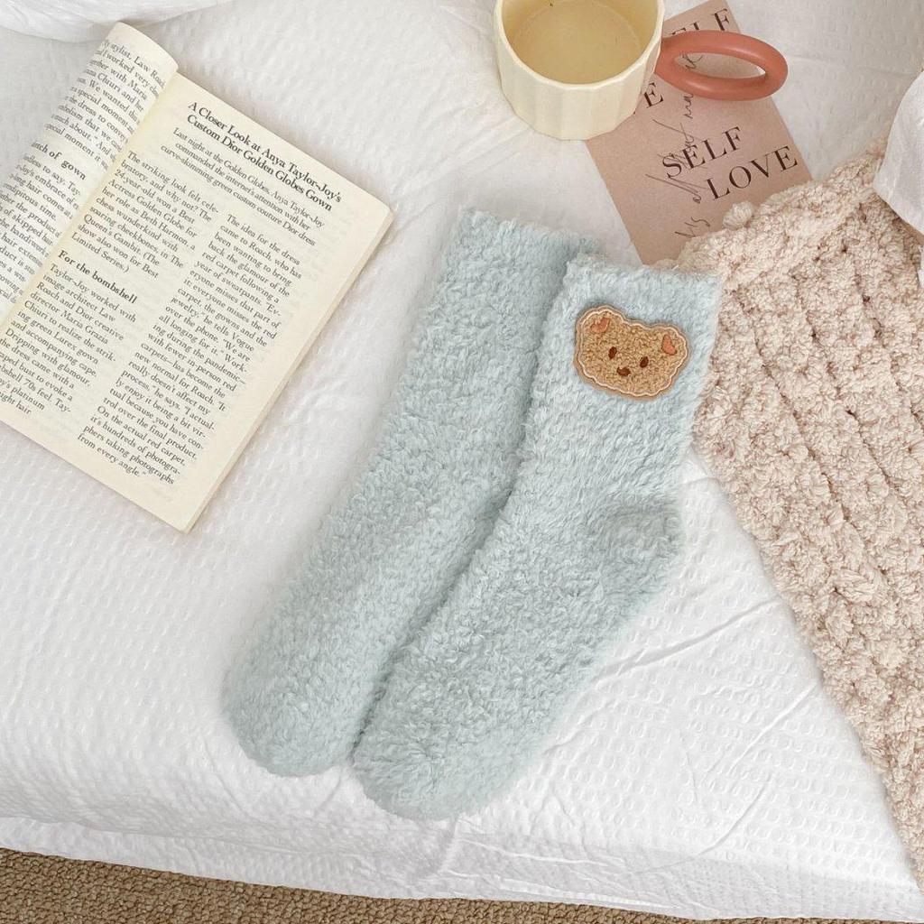 Women's Cute Japanese Cartoon Coral Fleece Socks - Thick, Warm & Lined for Winter Comfort