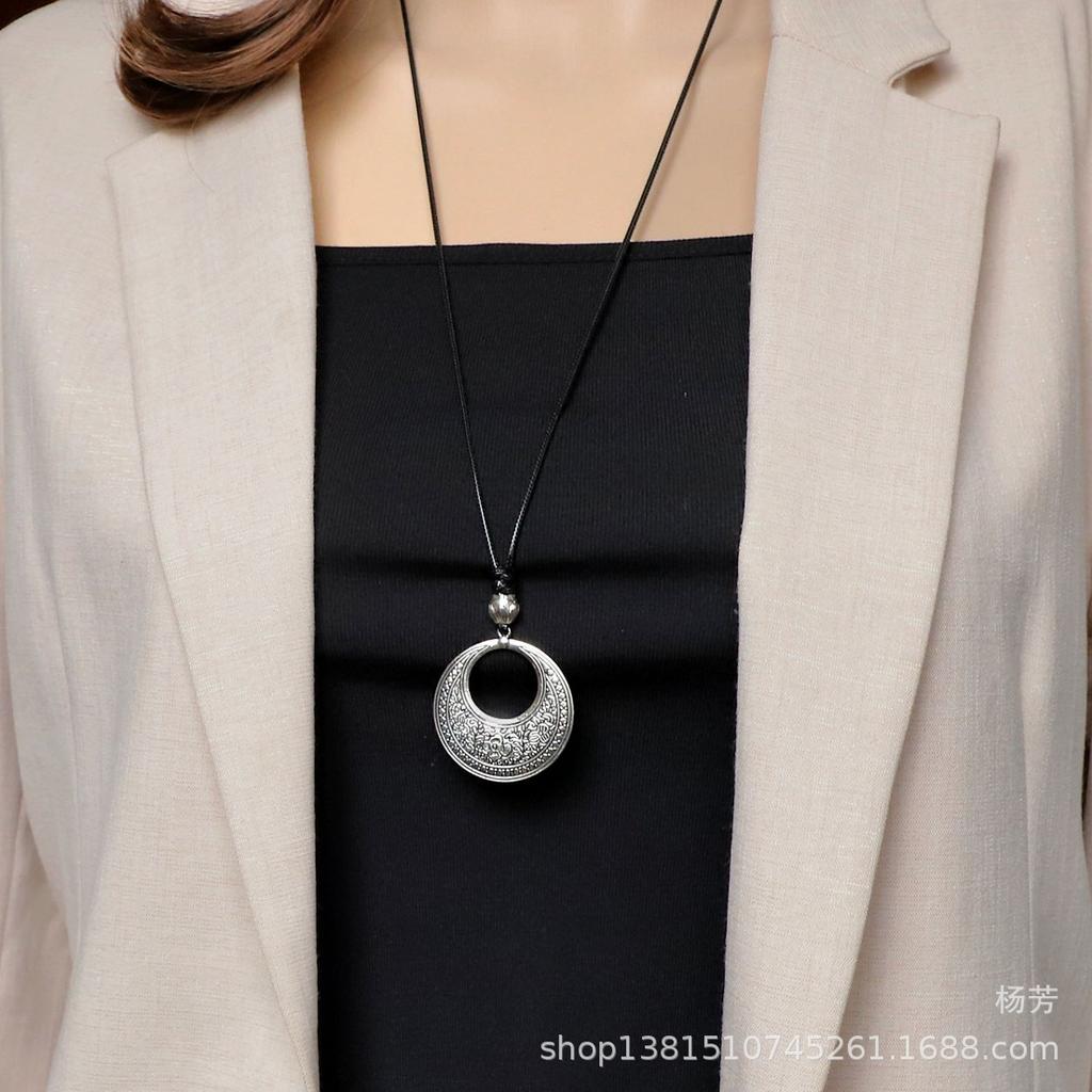 Tibetan Style Pendant Necklace: Ethnic, Classic, Versatile, Long Chain for Sweaters