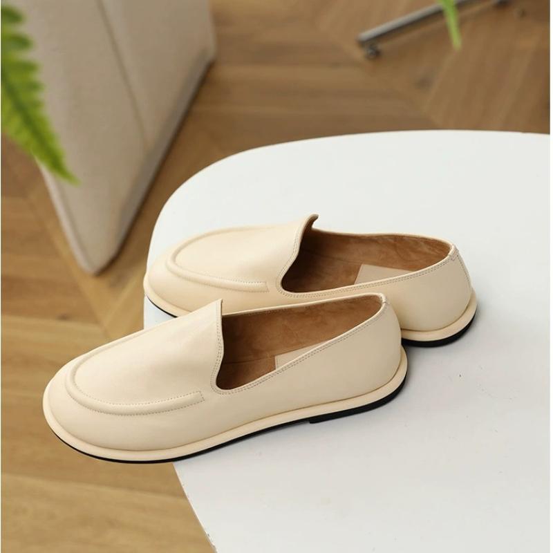 

Loafers Women Spring Round Toe One Foot Slip-on Shoes Women Genuine Leather Soft Flats Shoes 40 бежевий