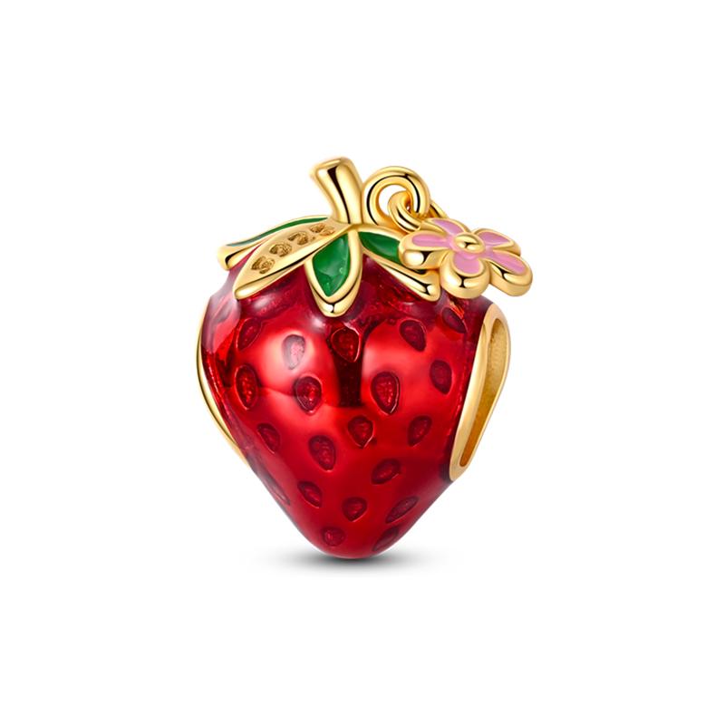 Kupferfarbene Erdbeer-Kirsch-Apfel-Avocado-Frucht-Anhänger Perlen Passend für Qikaola Original Armbänder Feiner DIY Geburtstagsschmuck