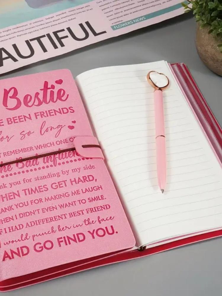 1pc Pink Notebook With 136 Pages, Card Slots, Storage Bag, and Customizable Pages.