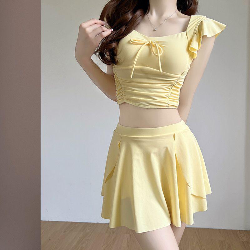 New Women's Skirt-Style Split Swimsuit with Boyleg and Chest Pad for Hot Spring Vacations