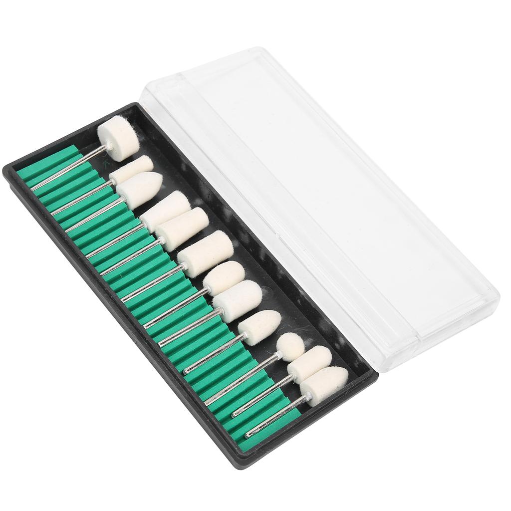 12 Stück Wollfilz Nagel Schleif Polierkopf Tragbares Nagelbohrer Bit Set Zubehör