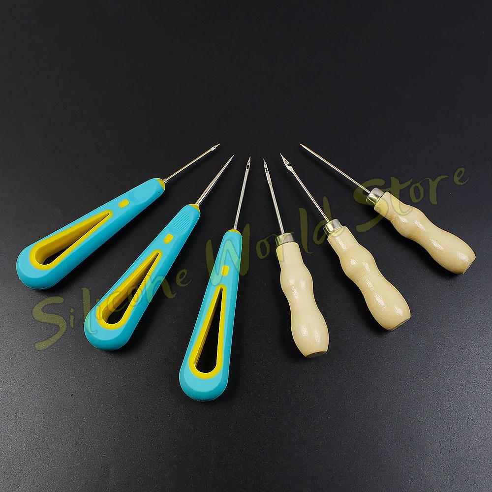 SW Handmade Crochet Leather Punch Tool Awl Cone Straight Head Elbow Center Hole DIY Sewing Parts Shoe Repair Candle Making Tools