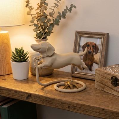 3D Printed Floating Dachshund Figurine with Base Art Crafts Sausage Dog Ornament Plastic Decorative Dog Sculpture Office Decor