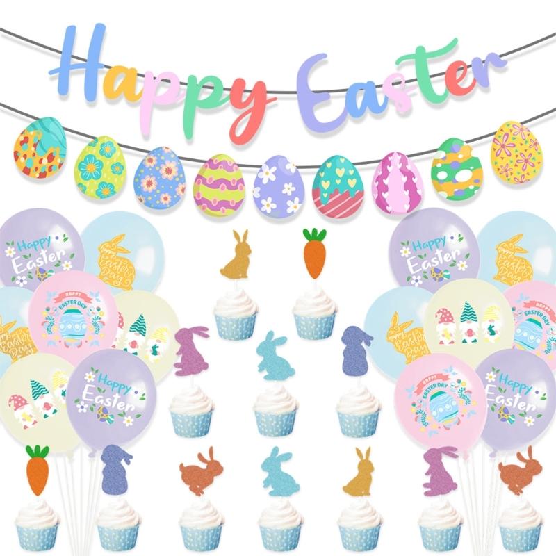 Easters Cake Decoration Cake Toppers Decorative Balloons Cake Decors Hanging Banners Suitable for Festival Occasion