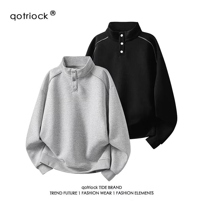 QOTRIOCK Unisex Stand Collar Sweatshirt Jacket M