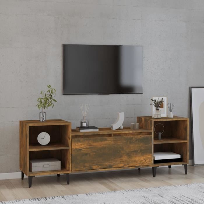 821201 vidaXL Meuble TV Chêne fumé 160x35x55 cm Bois d'ingénierie