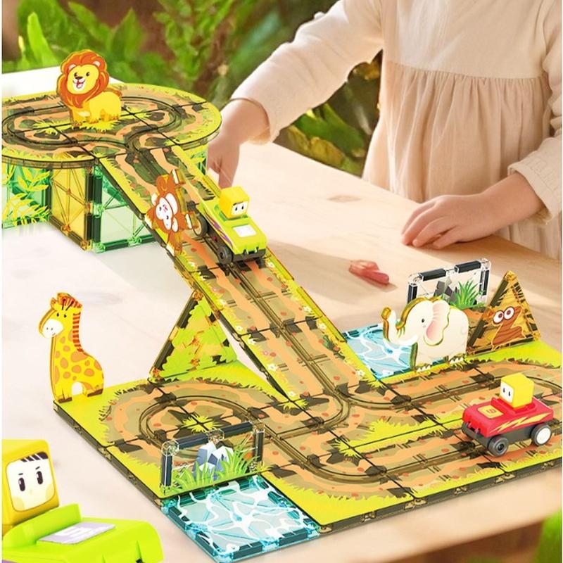 Novel Magnetic Building Blocks And Strong Magnetic Electric Rail Cars; Color Window Series Splicing Gift Toys For Urban Traffic