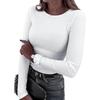 New women's long-sleeve stretch round-neck ribbed shirt, slim-fit casual basic top
