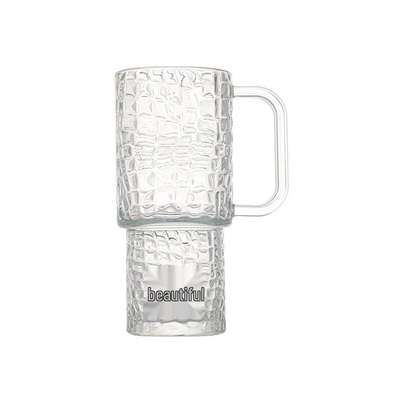 Large Capacity Glass Cup with Handle and Gem Pattern