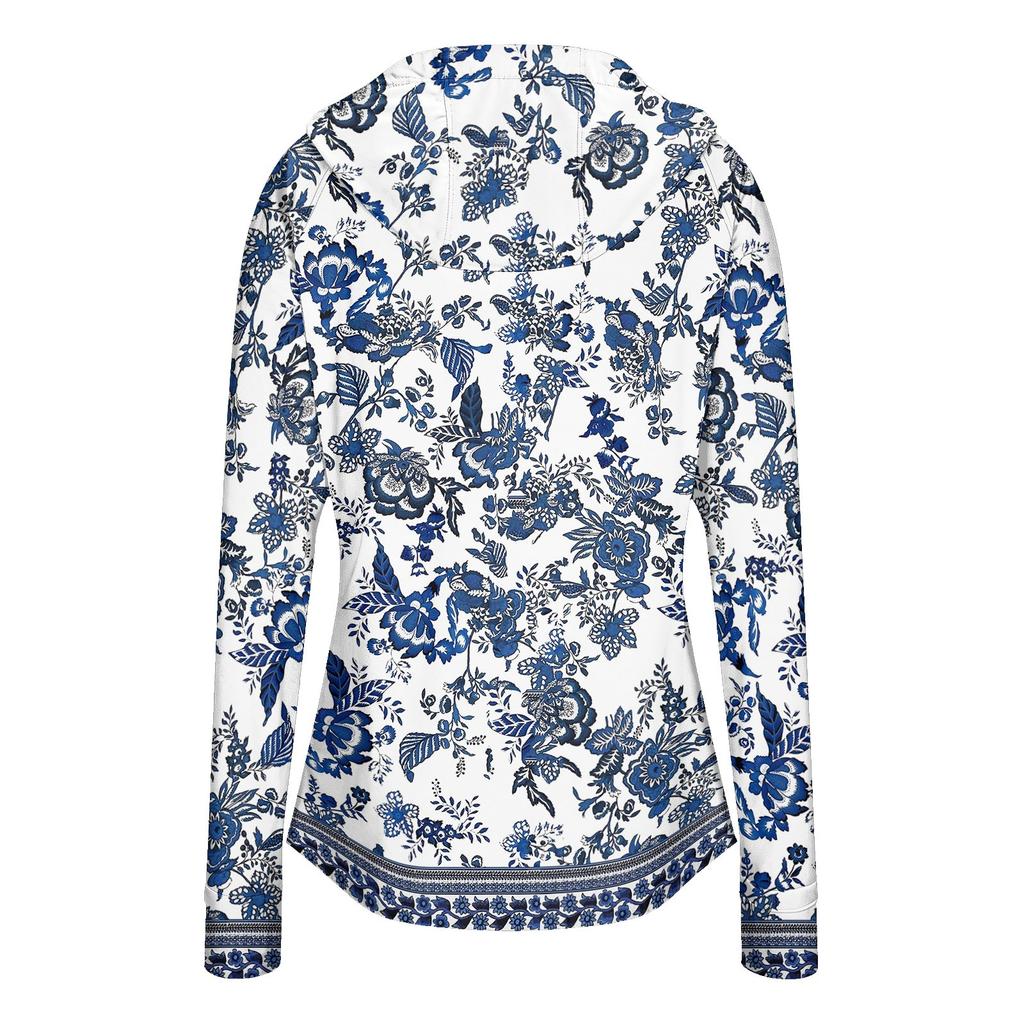 Sudadera con capucha ligera para mujer con cremallera, bolsillos, manga larga, estampado floral, chaqueta con protección solar, prenda exterior informal