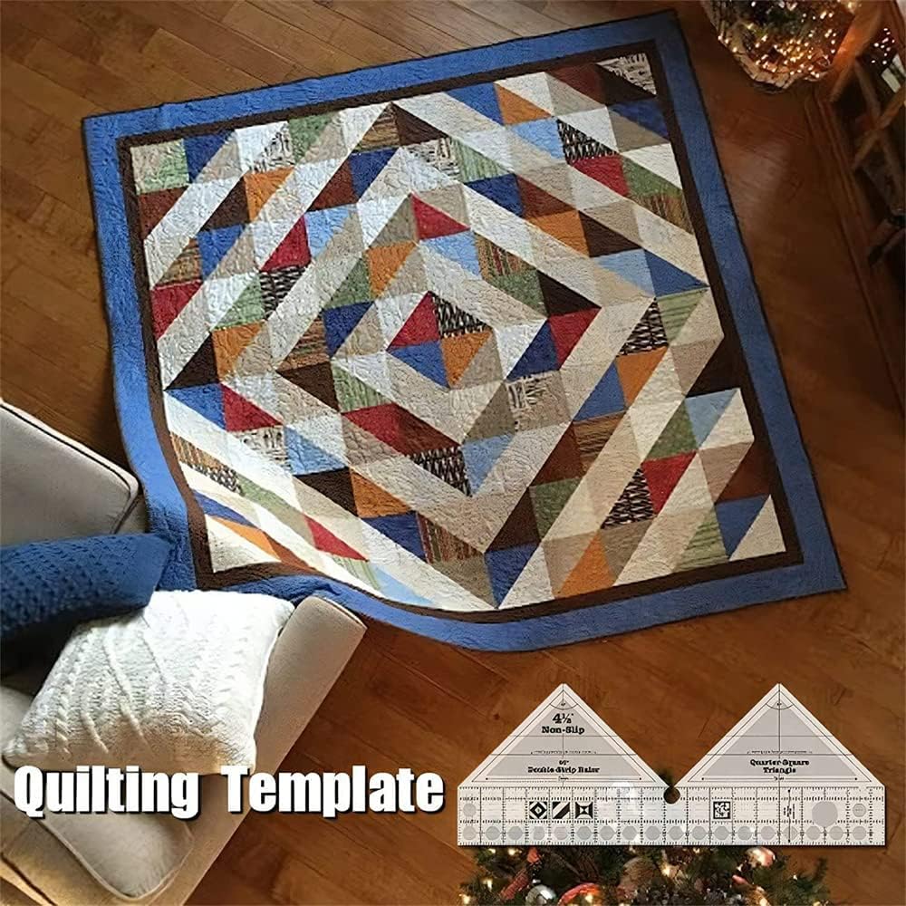 45/60/90 Degree Double Strip Quilting Patchwork Ruler Template Non-Slip Acrylic Quilting Rulers for Quarter Square Triangle Cutting Guide (18in,