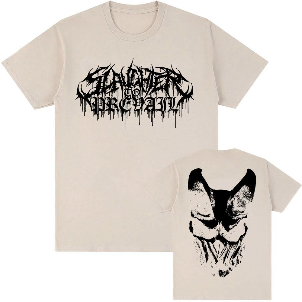 White Logo Mask Graphic Tees SLAUGHTER TO PREVAIL Rock Band Tshirts Hip Hop Unisex Streetwear Cotton Short Sleeve Male T Shirt
