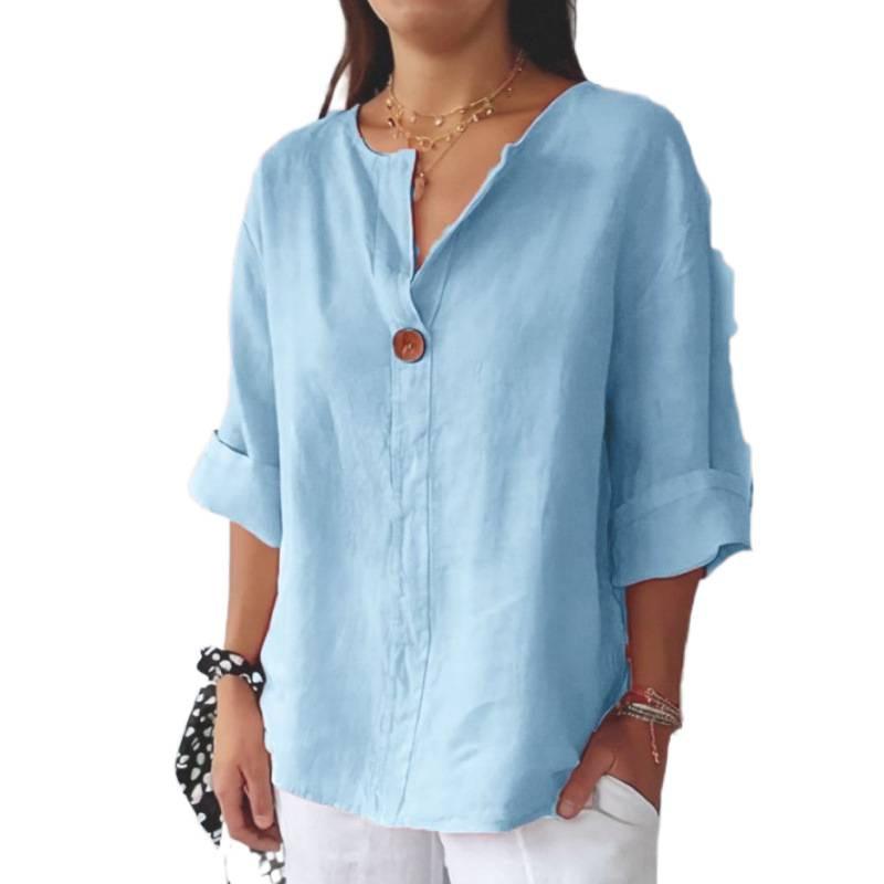 Sommer Plus-Size Damen T-Shirt mit Kragen und Knopf Lässiges Oberteil