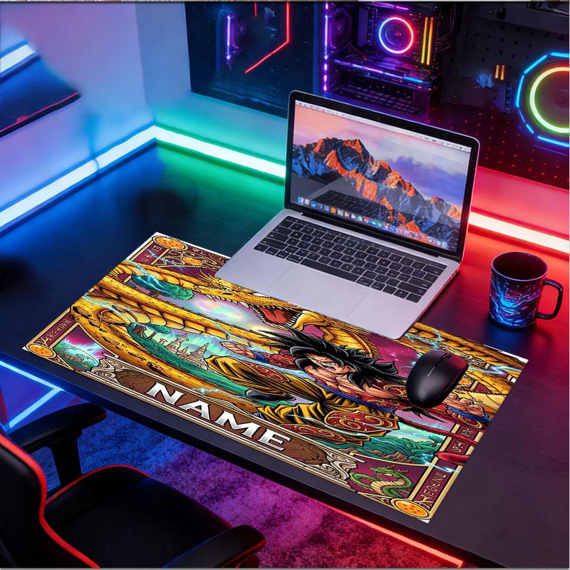Custom Name Personalized Dragon Ball Z Pattern Mousepad, Laptop PC Desk Mat, Decorative Desk Mat for Home Keyboard Pad Gift