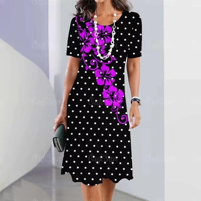 Elegant Women Short Sleeve Fashion 3d Print Midi Dress Plus Size Beach Clothing S