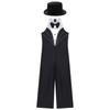 Girls Sparkle Rhinestone Sleeveless Jumpsuit Color Block Bow Decorated Bodysuit Jazz Dance Outfit Felt Top Hat