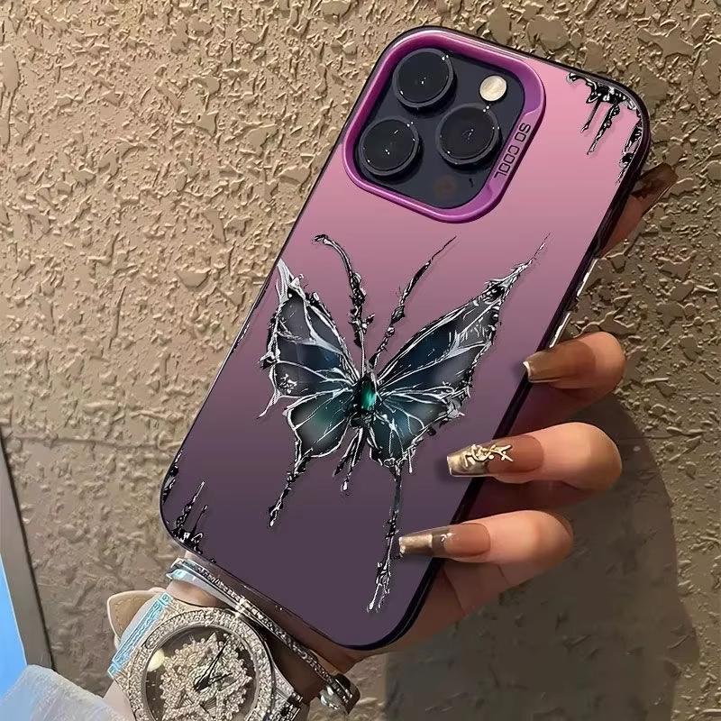 Dark Blue Butterfly Art Phone Case for iPhone 17 16 15 14 13 12 11 Series Pro Max Plus