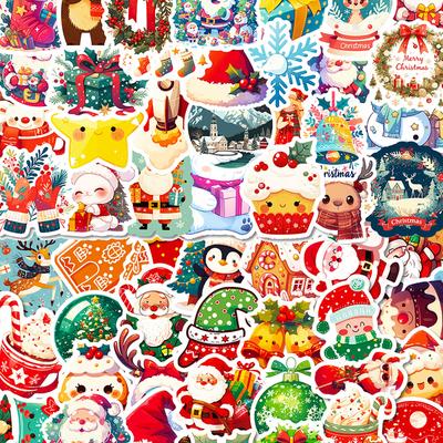 10/30/50/100pcs Funny Cartoon Merry Christmas Stickers Cute Santa Claus Elk Sticker Suitcase Water Bottle Phone Decals Kids Toy