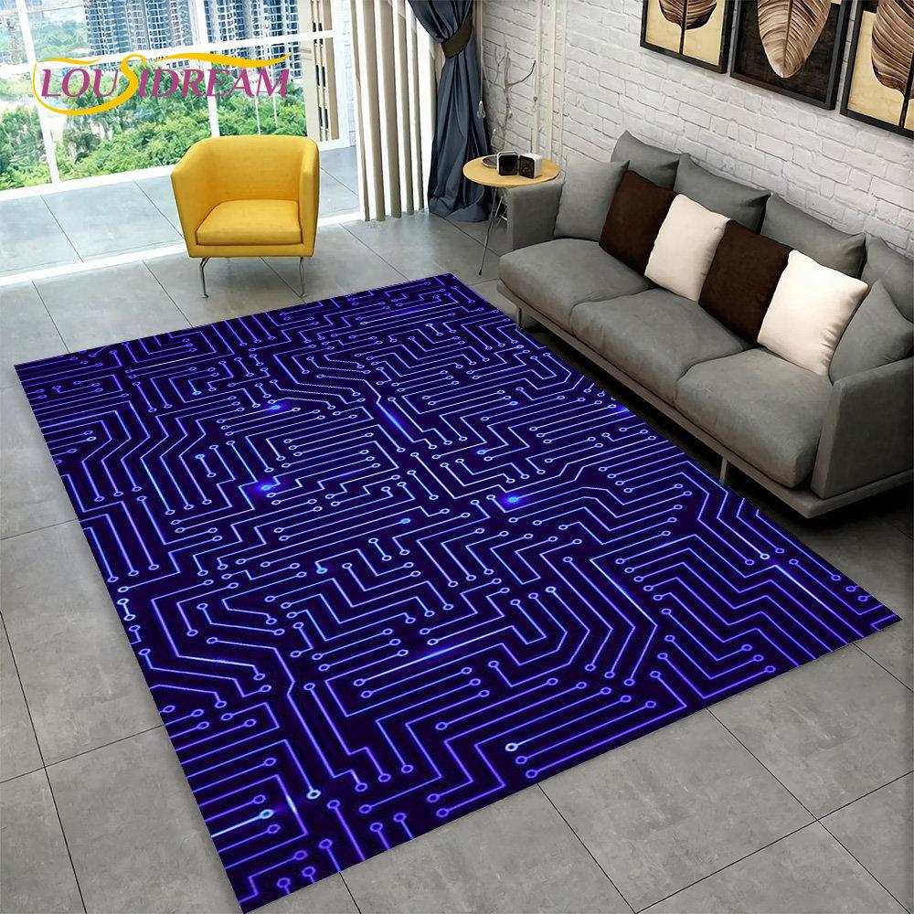 3D Chip Circuit Board Area Rug,Carpet Rug for Home Living Room Bedroom Sofa Play Room Doormat Decor,Kid Game Non-slip Floor Mat