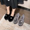 T552025 Mao Mao Schuhe Damen tragen Samtbohnenschuhe im Winter, Echtkaninchenfell Ein-Pedal Baumwollschuhe Damen
