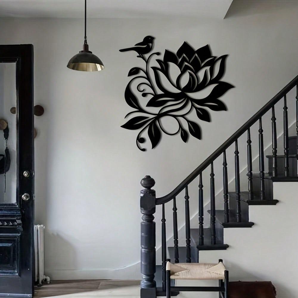 Metal Wall Art of Lotus and Bird Elegant Home Decor for Living Room Bedroom Nature Style Gift