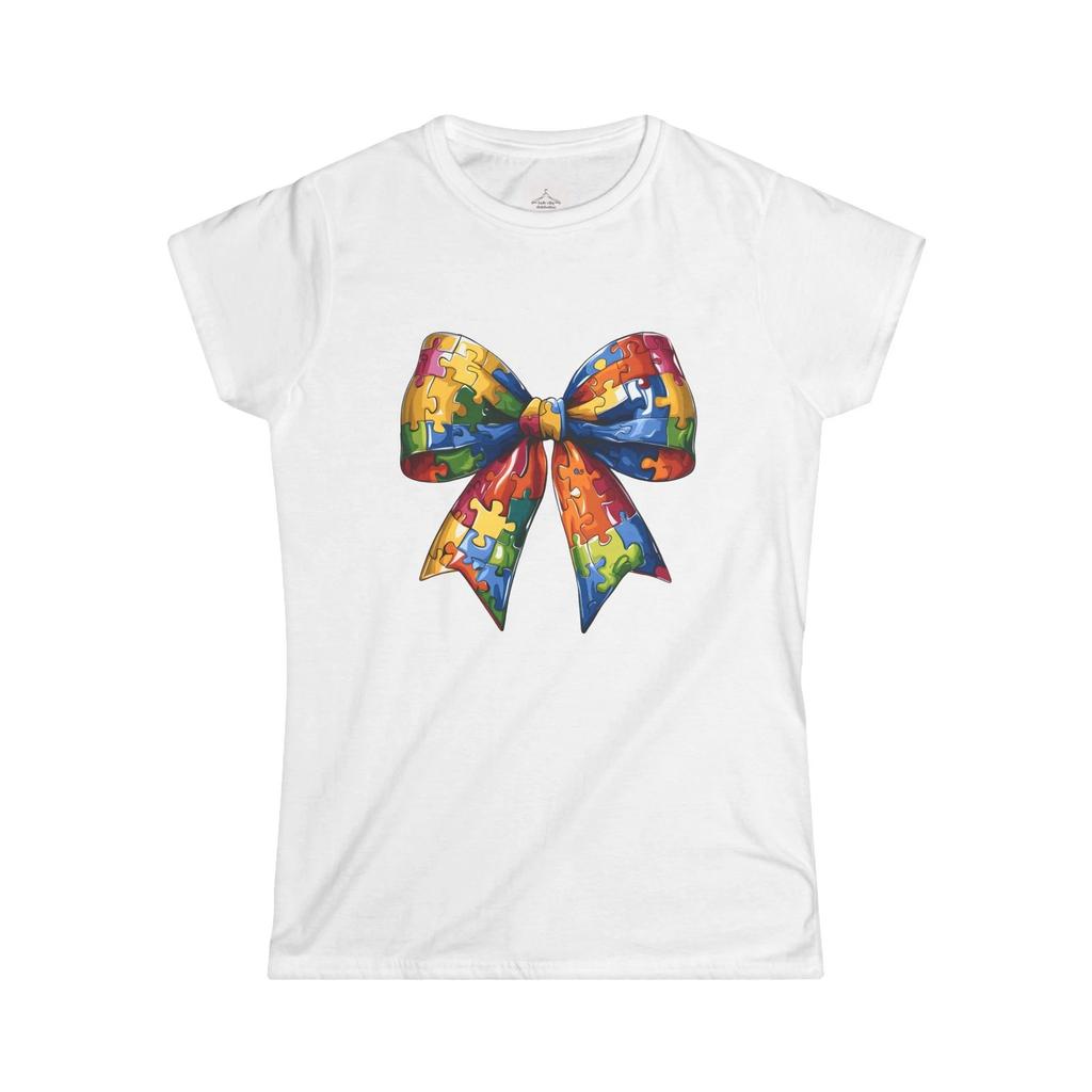 Colorful Puzzle Bow Women's Tee, Autism Awareness Shirt, Gift for Her, Fun
