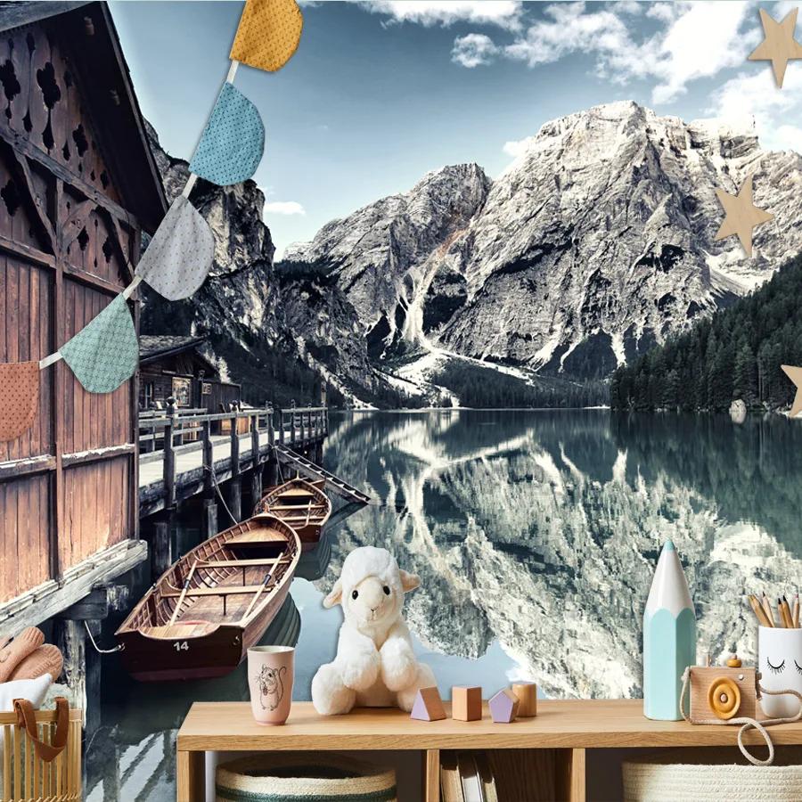 Lakeside Old Wooden House Wallpaper Living Room Children's Room Nursery Mural Home Decoration Wallpaper