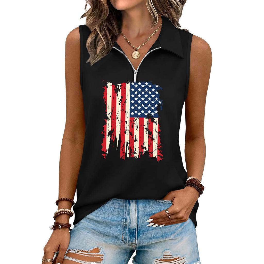 Women's Fashion Letter Print Zip-Up Sleeveless Tank Top