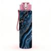 1PC Dark Black Blue Gold Vein Agate Marble Art 750ml Color Plastic Sports Water Bottle Leakproof Flip Straw Lid Suitable for Sports Office Home Use