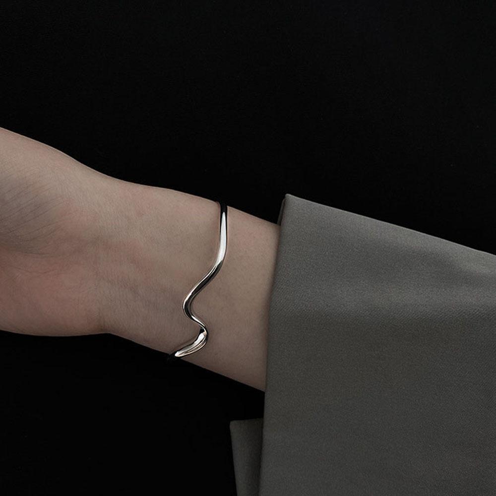 Elegant Bending Adjustable Water Wave Pattern Arc Jewelry Women Gift Simple Bracelet Opening Bangle