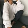 O-Neck Long Sleeve Knitted Sweater Ribbed Edge Solid Color Coarse Yarn Women Sweater Female Clothing