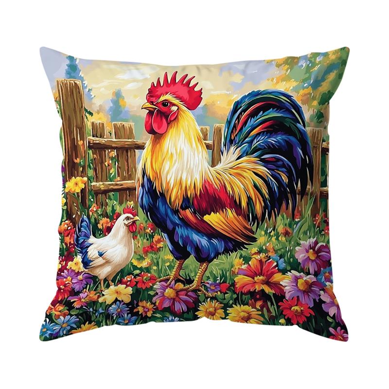 

1pcs Vintage Rooster Oil Painting Pillowcase Square Bedroom Cushion Covers Zipper Chair Covers Living Room Decor 45x45cm 18x18Inch