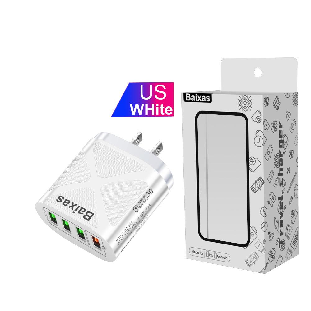 Multi-Port USB Fast Charger QC3.0, 4 Ports, 5V/9V/12V, Compatible with EU/US/UK/AU Standards