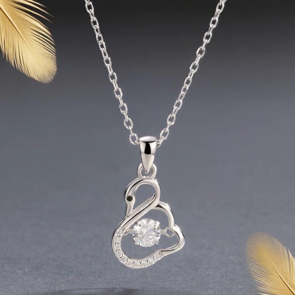 Sterling Silver Swan Pendant Necklace with Beating Heart - Japanese & Korean Style for Women