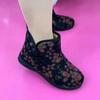 Winter Boots Non-Slip Booties Elderly Women Shoes Warm Print Snow Boots Furry Fur Velvet Cotton Cloth Cozy Ankle Boots