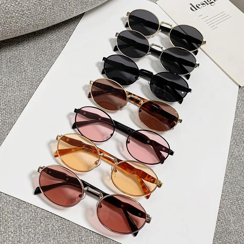 Ögonskydd Högkvalitativa Ovala Solglasögon Kvinnor Vintage High End Metallram Glasögon Män Lyx Avancerat Märke Solskydd