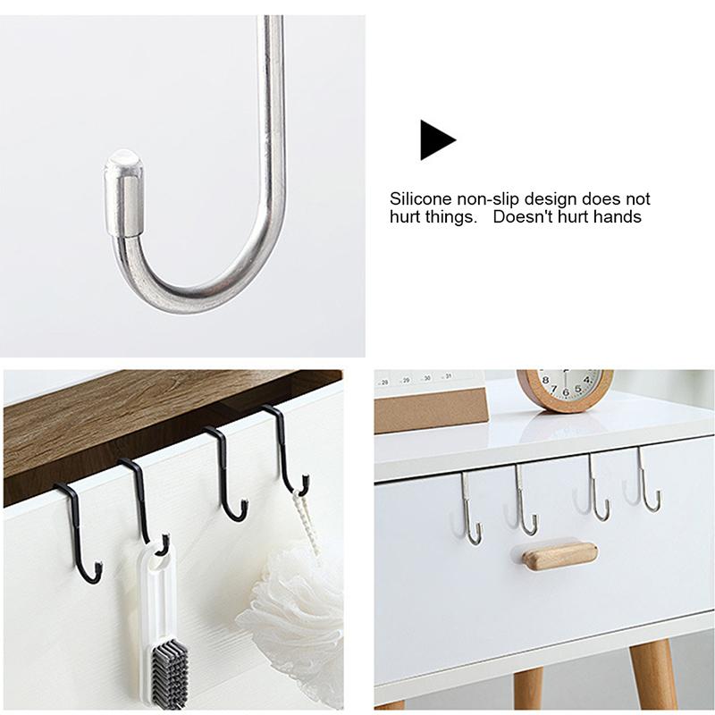 304 Stainless Steel Hook Free Punching Double S-Shape Hook Kitchen Bathroom Cabinet Door Back Type Coat Towel Storage Hanger