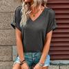 Spring and Summer Pure Color Button-up Fashion Short-sleeved Women's T-shirts