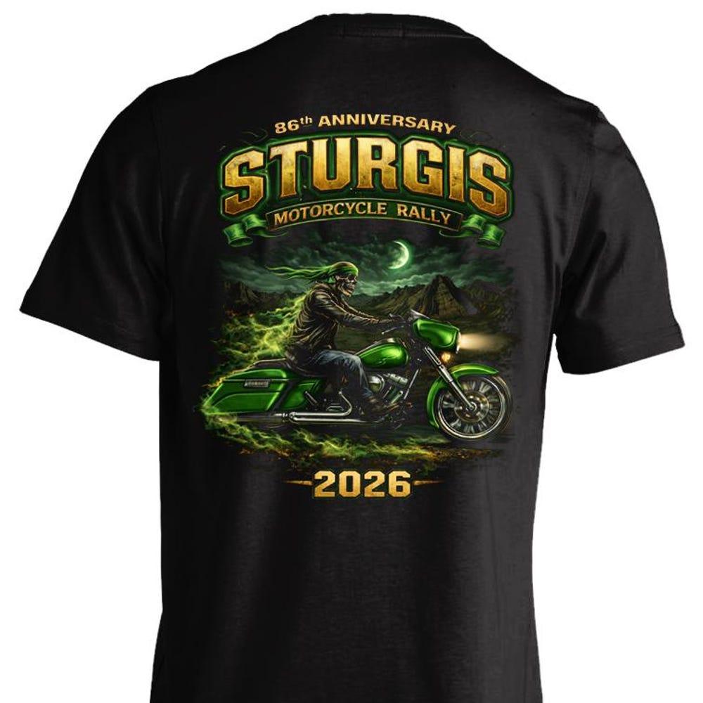 2026 Sturgis Motorcycle Rally Green Skeleton Rider - 86th Anniversary XXXL
