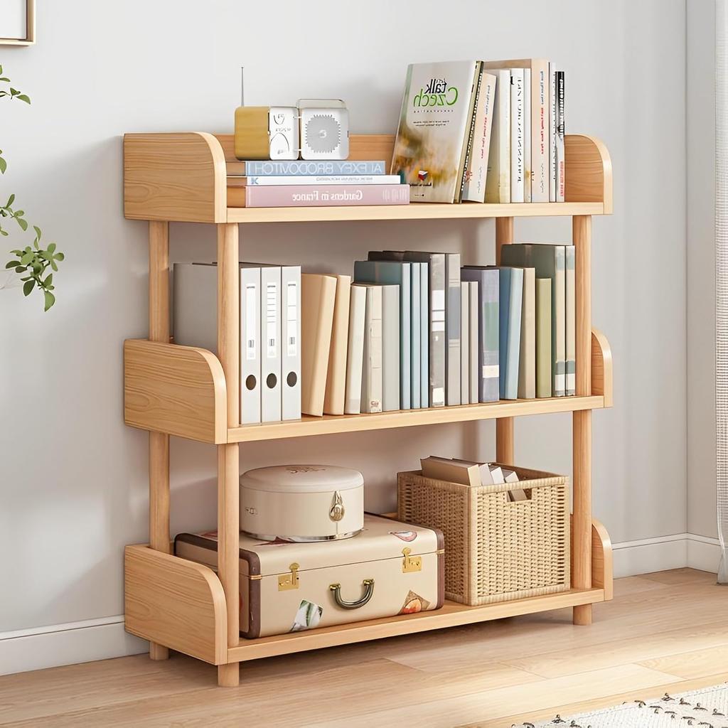 Wooden Open Bookcase - Modern Display Bookshelf with Top Edge and Solid Wood Frame for Home and Office, Storage Cabinet